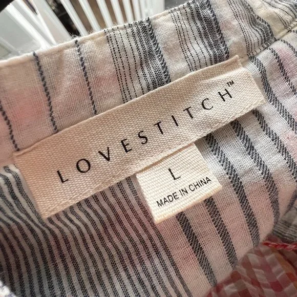 Lovestitch Boho Stripe Embroidered Tie Neck Top - Picture 5 of 5